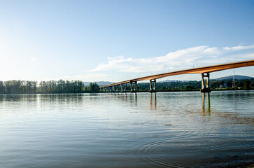 Mission bridge over the Fraser River at Mission, BC, Canada