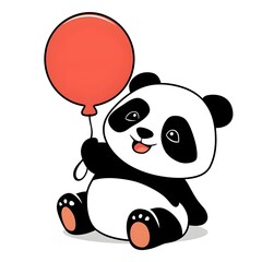 Naklejka premium panda holding ared balloon