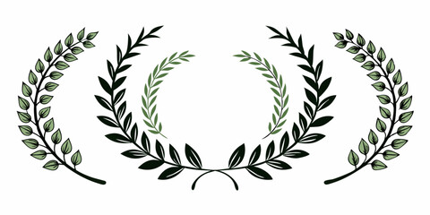 Set of wreaths and branches with leaves. Hand drawing laurel wreaths and branches collection on white background