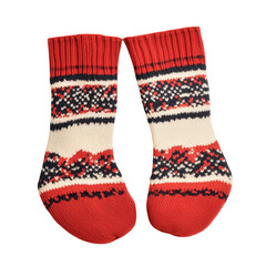 A pair of Scandinavian woolen socks with a classic knit pattern isolated on transparent background