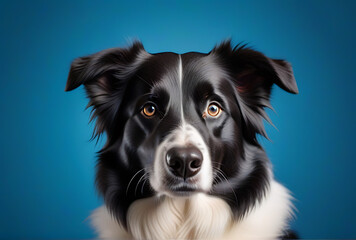 Fototapeta premium portrait border collie dog solid blue background