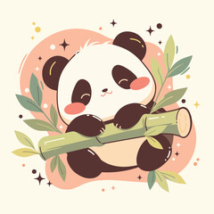Cute Panda Hugging Bamboo Pastel Colors Vector © Aline