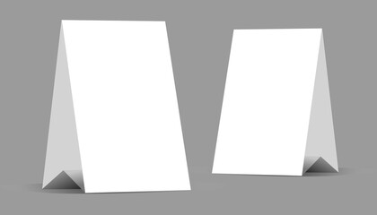 Mock up table tent card mockup template, menu frame on table. 3D rendering, illustrations, vector