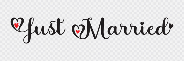 Just Married Lettering calligraphy brush pen. Vector illustration. Typography Print