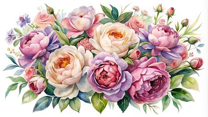 Rose+and+peony+watercolor+bouquet