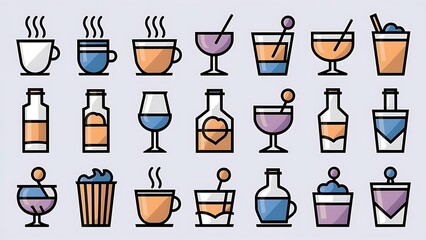 Obraz premium Drinks and glass line icon set. Pixel perfect fully editable vector icon suitable for websites, info graphics and print media.