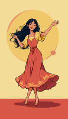 open layer vector persian girl with traditional red and yellow dress black hair