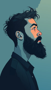 open layer vector portrait of a man with beard, blue