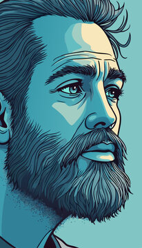 open layer vector portrait of a man with beard, blue