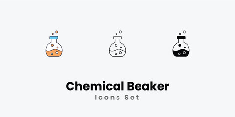 Chemical Beaker Icons thin line and glyph vector icon stock illustration
