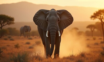 Obraz premium African elephant walking through tranquil wilderness area 