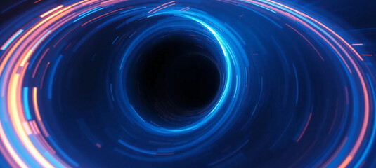 Obraz premium Glowing neon hole Futuristic light warp portal gate. Long exposure glow. Radial motion blur. Sci-fi speed lights. Fast energy burst. Abstract fractal art. Modern technology abstract background.