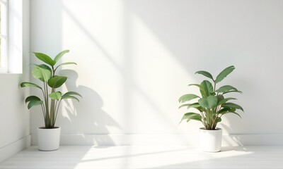 Background with simple white walls and plant