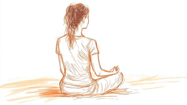 Hand-drawn sketch of a woman sitting in meditation pose, capturing tranquility and mindfulness from behind in an artistic style.