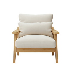 A Scandinavian-style armchair with a fabric cushion isolated on transparent background