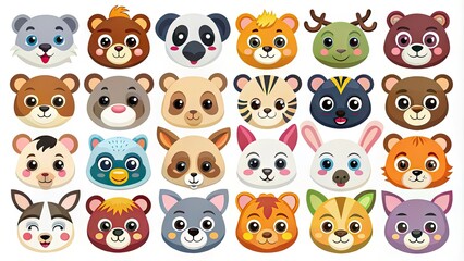 Fototapeta premium This adorable icon set features a colorful, playful, and diverse assortment of cute and cuddly animals, showcasing endearing expressions and vibrant personalities.