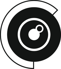 Simple black and white graphic showing a security camera, suitable for concepts such as surveillance and digital security