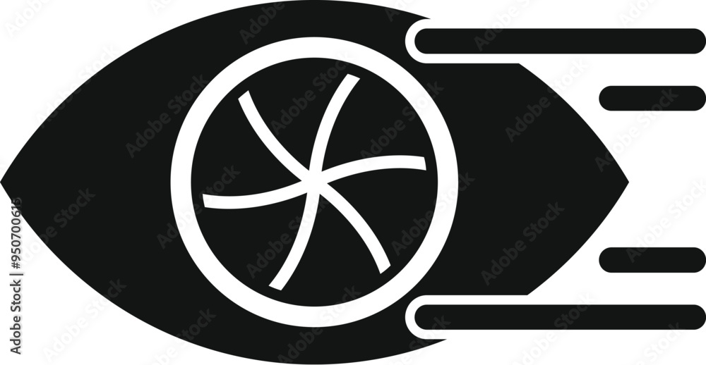 Poster simple vector icon of a human eye with rotating blades showing fast processing speed