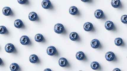 A Pattern of Fresh Blueberries on a White Background