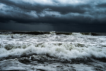 Hurricane Causes A Stormy Ocean with Strong Waves