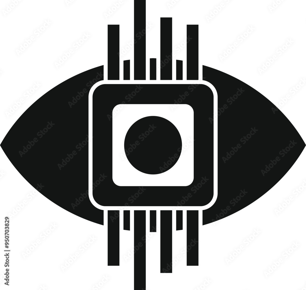 Poster simple icon representing a digital eye scanning and analyzing system