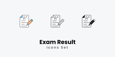 Exam Result Icons thin line and glyph vector icon stock illustration