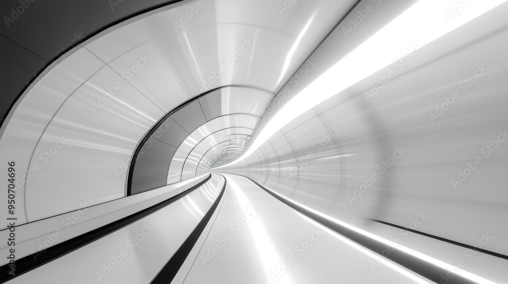 Poster White Tunnel with a Black Line on a Moving Sidewalk