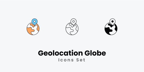 Geolocation Globe Icons thin line and glyph vector icon stock illustration