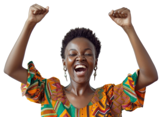 PNG Joyful woman celebrating with enthusiasm