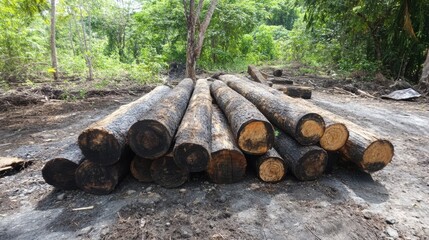 Forest logging, deforestation, and climate impact.