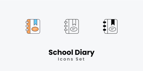 School Diary Icons thin line and glyph vector icon stock illustration