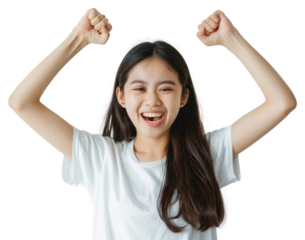 PNG Happy woman raising hands joyfully