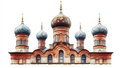 Obraz premium Traditional Russian architecture, cultural element, digital painting, earthy tones, isolated on white background