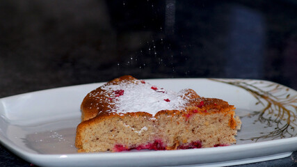 Powder piece of pie . High quality photo