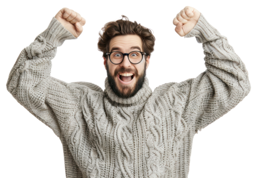 PNG Excited man in cozy sweater