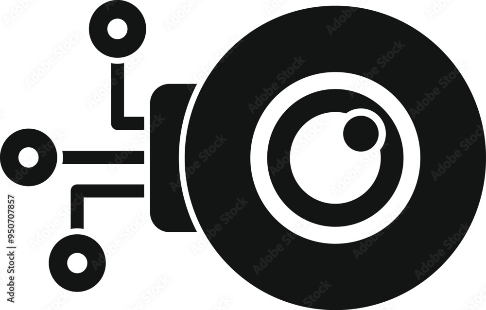 Poster simple vector icon of a security camera connecting to a network, representing concepts like surveill