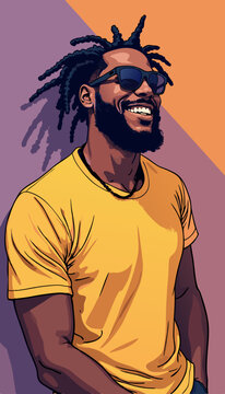 Open-layer vector Jamaican daredevil man smile with sunglasses and yellow T-shirt
