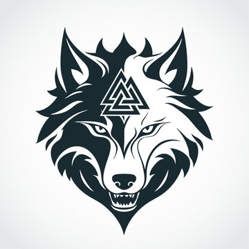 fenrir viking mythology wolf head with valknut symbol