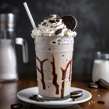 Caf&eacute; frapp&eacute; con crema batida y galleta 