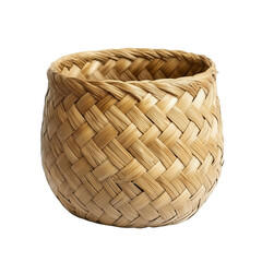 A Scandinavian-style woven basket made from natural materials isolated on transparent background