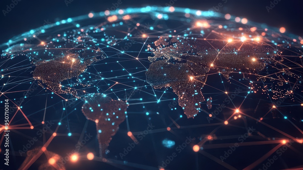 Poster luminous global network of interconnected nodes