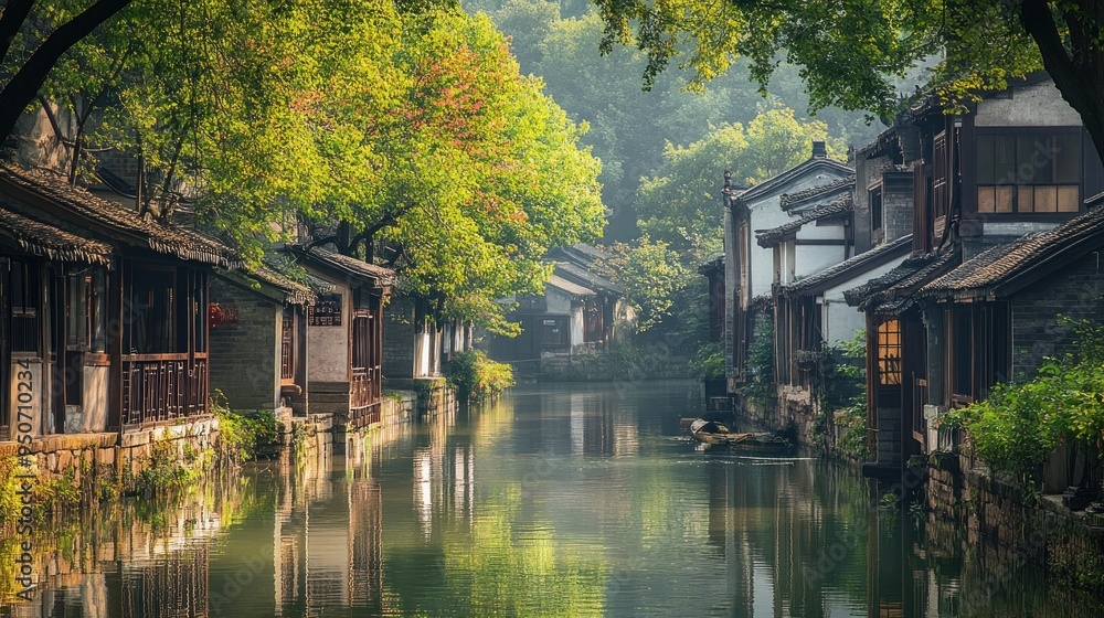 Wall mural Tranquil Waterway in a Traditional Chinese Village