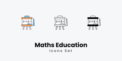 Maths Education Icons thin line and glyph vector icon stock illustration