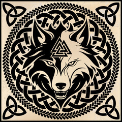 fenrir viking mythology wolf head symbol on ornamental background