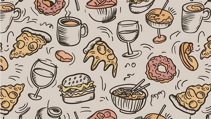 Set of food and drinks doodle on white background.