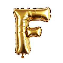 Letter F Gold of foil balloon shape on white background Gold Luxury Alphabet Concept
