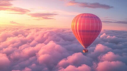 Fototapeta premium Soaring Above the Clouds: A Hot Air Balloon Adventure at Sunset