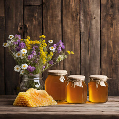 Potes de mel e flores silvestres.