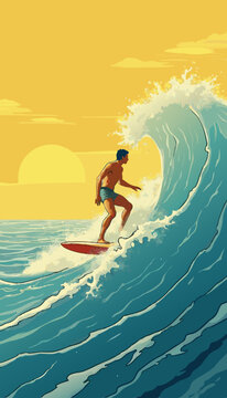 open layer vector of a athletic man surfing