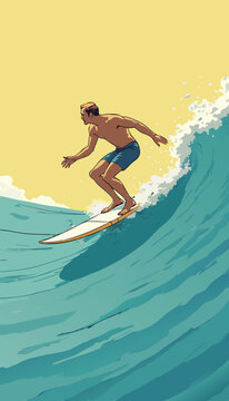 open layer vector of a athletic man surfing